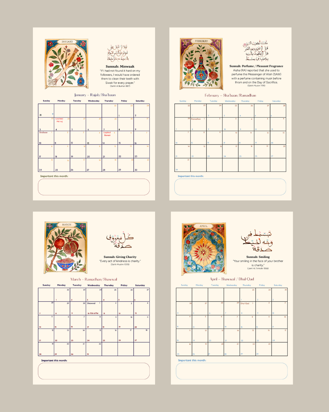 The Sunnah Garden 2027 Islamic Wall Calendar | Islamic Art & Hadith - Pre-order